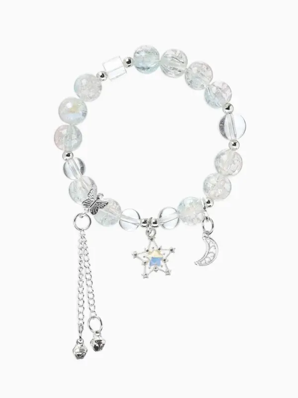 Браслет с подвесками &laquo;Сахарный. Ночное небо&raquo;, d=6 см, шар № 10/8, розовый, голубой в серебре