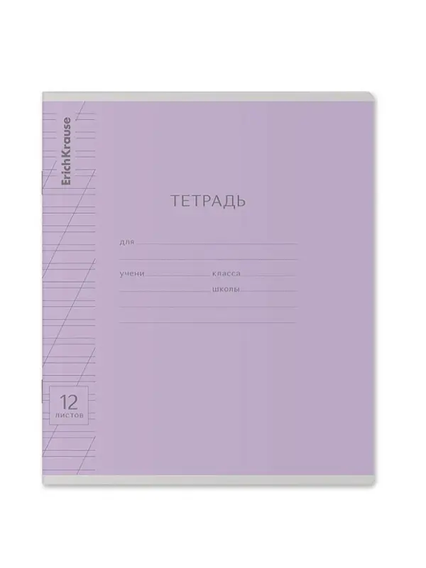 Тетрадь 12 листов, ErichKrause Visio, косая линия, 60 г/м&sup2;, обложка мелованный картон, фиолетовый, блок офсет
