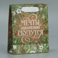 Пакет подарочный новогодний крафтовый «Пусть мечты сбудутся», S 12 х 15 х 5.5 см
