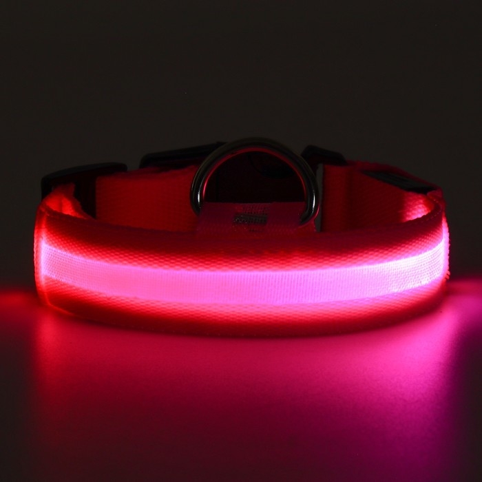 Ошейник с подсветкой размер S, ОШ 35-43 х 2,5 см, 3 режима свечения розовый Ошейник с подсветкой размер S, ОШ 35-43 х 2,5 см, 3 режима свечения розовый