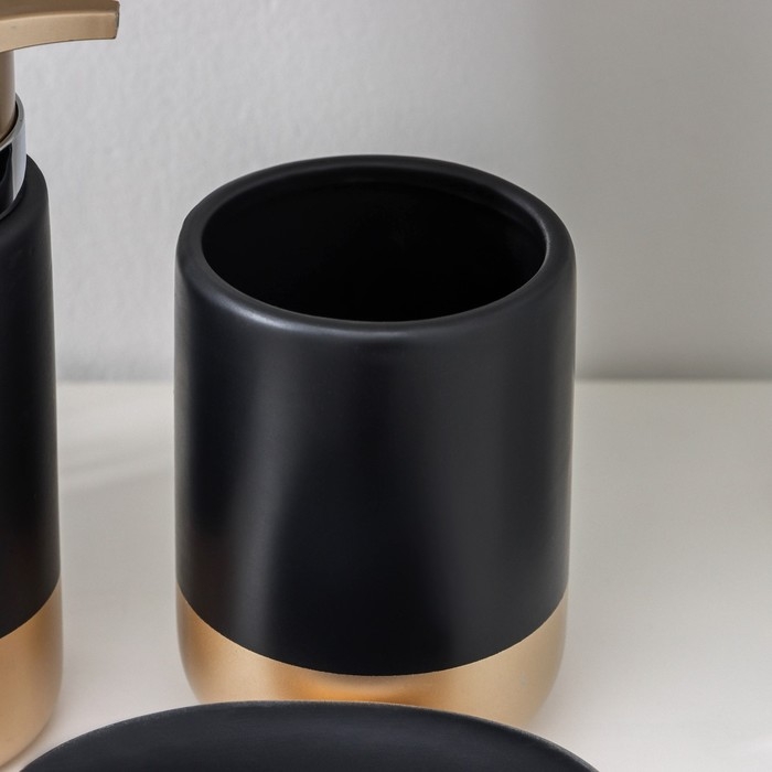 Наборы аксессуаров для ванной комнаты «Руж», 3 предмета (дозатор для мыла 290 мл, мыльница, стакан 300 мл), цвет чёрный Наборы аксессуаров для ванной комнаты «Руж», 3 предмета (дозатор для мыла 290 мл, мыльница, стакан 300 мл), цвет чёрный