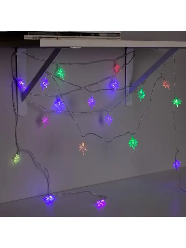 Гирлянда &laquo;Нить&raquo; 5 м с насадками &laquo;Звёзды&raquo;, IP20, прозрачная нить, 20 LED, свечение мульти (RG/RB), мигание, 220 В