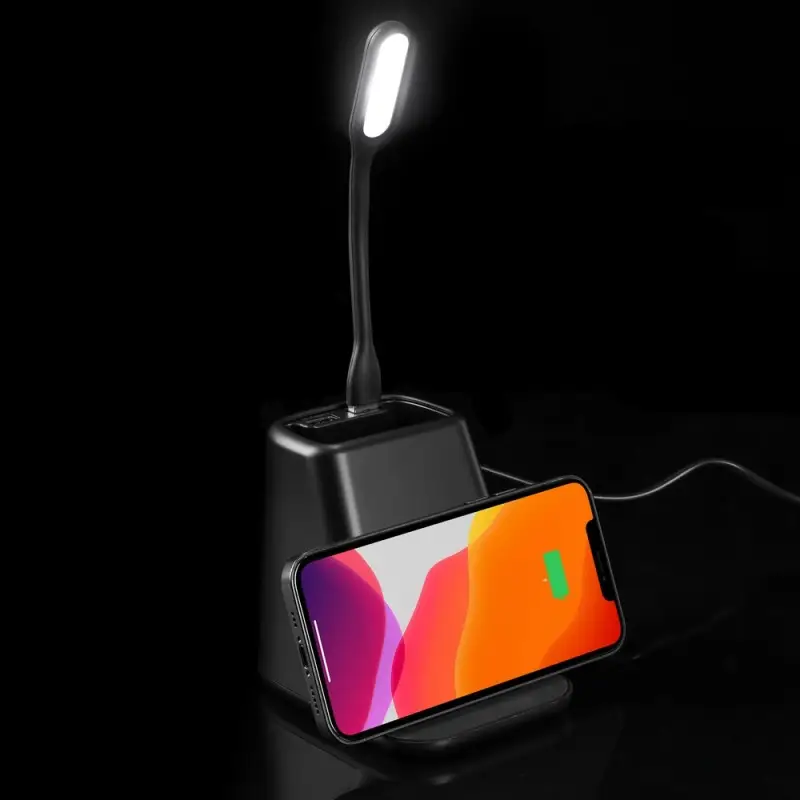 Настольный органайзер с зарядкой, лампой, вентилятором и подсветкой лого powerTower, черный