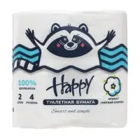 Туалетная бумага HAPPY со втулкой, аромат мягкого хлопка, 2 слоя, 4 рулона
