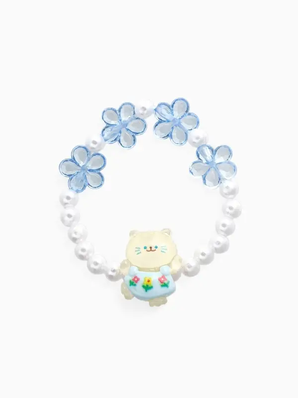 Браслет детский «Выбражулька» котик, d=6 см. цветы, жемчуг, бело-голубой Браслет детский «Выбражулька» котик, d=6 см. цветы, жемчуг, бело-голубой