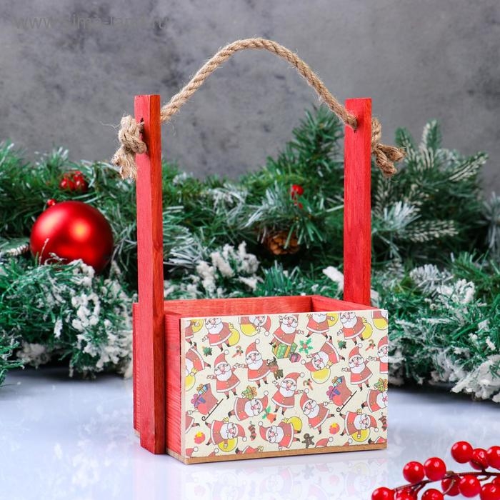 Кашпо деревянное, 15×12×8.5(25) см  Кашпо деревянное, 15×12×8.5(25) см "Пауль и Любовь. Новогоднее, Деды Морозы", с принтом