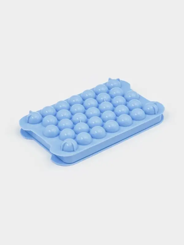 Форма для льда Доляна, с контейнером и совком, 19.1&times;11.6&times;8.5 см, ячейка d=2.1 см, пластик, голубая