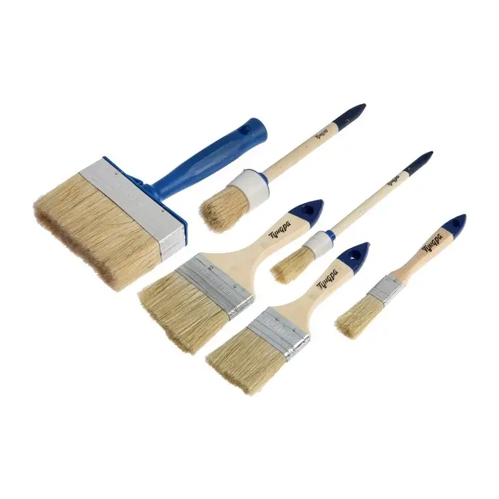 Набор кистей ТУНДРА, плоские 3/4", 2", 3", круглые №2, №8, макловица 30&times;120 мм, 6 шт.