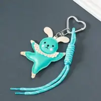 Брелок на карабине кожзам, текстиль "Танцующий зайчик" с узлом, голубой 24х7,5х1 см