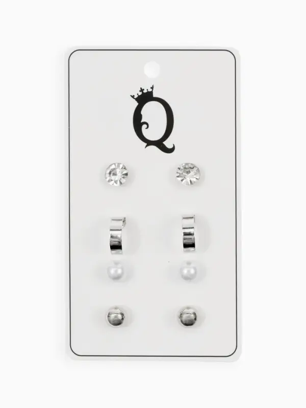 Серьги пусеты QF &laquo;Романтика&raquo;, 4 пары, кольца, белые в серебре