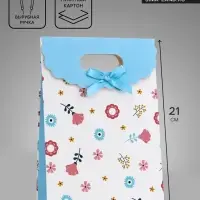 Подарочная коробка - пакет, упаковка с вырубной ручкой, «Летние цветы» , 14×6×21 см