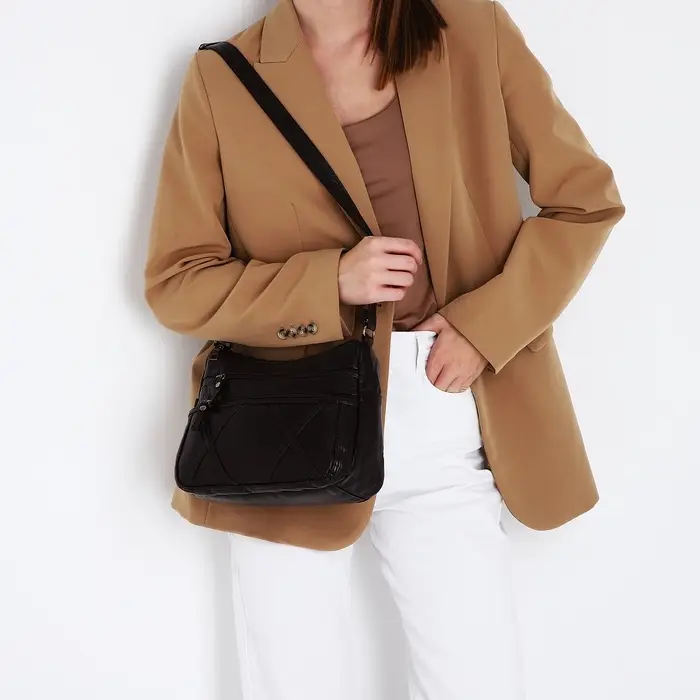 Сумка женская кросс-боди на молнии, 25&times;11&times;19 см, тёмно-коричневая