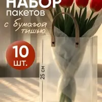 Пакеты подарочные с белой бумагой тишью, набор 10 шт., 20&times;8&times;25 см