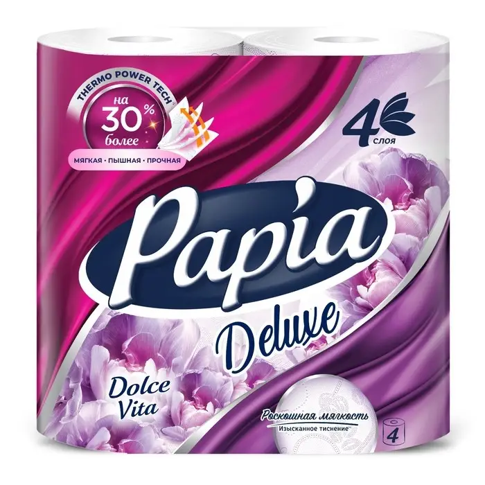 Туалетная бумага Papia Deluxe Dolce Vita, ароматная, 4 слоя, 4 рулона Туалетная бумага Papia Deluxe Dolce Vita, ароматная, 4 слоя, 4 рулона