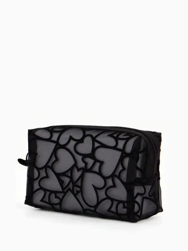 Косметичка квадратная Black beauty, с рисунком, на молнии, чёрная