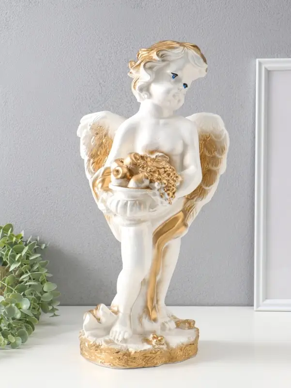 Фигура "Ангел с корзиной" белый, 47х25х23 см