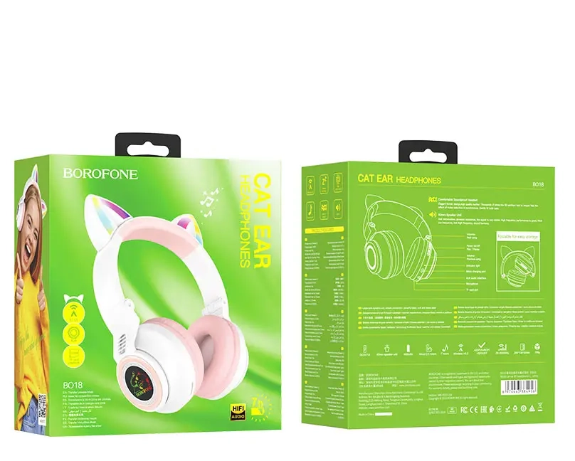 Наушники BO18 Bluetooth Borofone бело-розовые