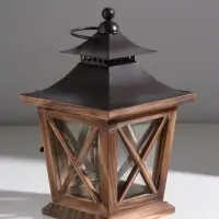 Деревянный подсвечник - фонарь на 1 свечу &laquo;Восток&raquo;, т. дерево, 26&times;15.4&times;15.4 см