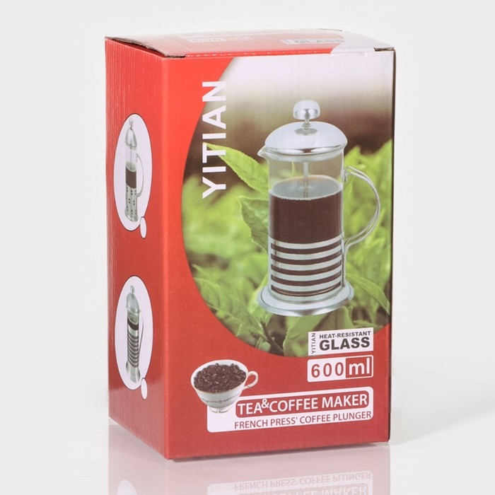 Чайник заварочный френч - пресс «Сейхо», 600 мл, стекло, нержавеющая сталь Чайник заварочный френч - пресс «Сейхо», 600 мл, стекло, нержавеющая сталь