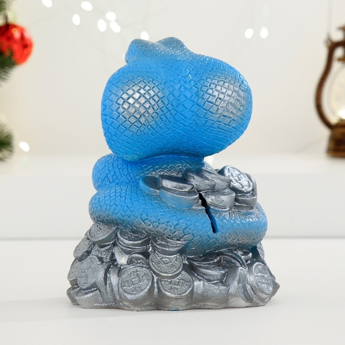 Копилка Копилка "Змея на деньгах" голубая, 16см