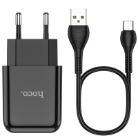 Сетевое зарядное устройство Hoco N2, USB - 2.1 А, кабель Type-C 1 м, черный