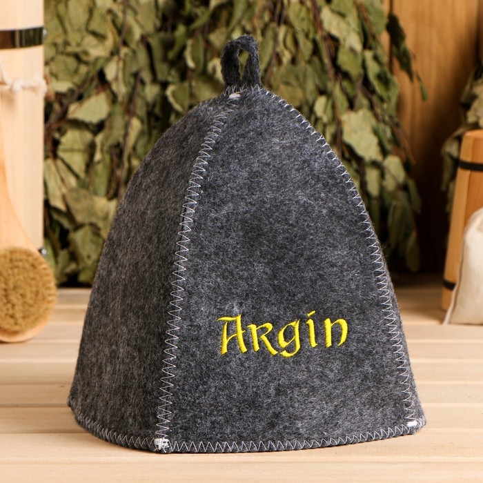 Шапка для бани с вышивкой  Шапка для бани с вышивкой "Argin" серая