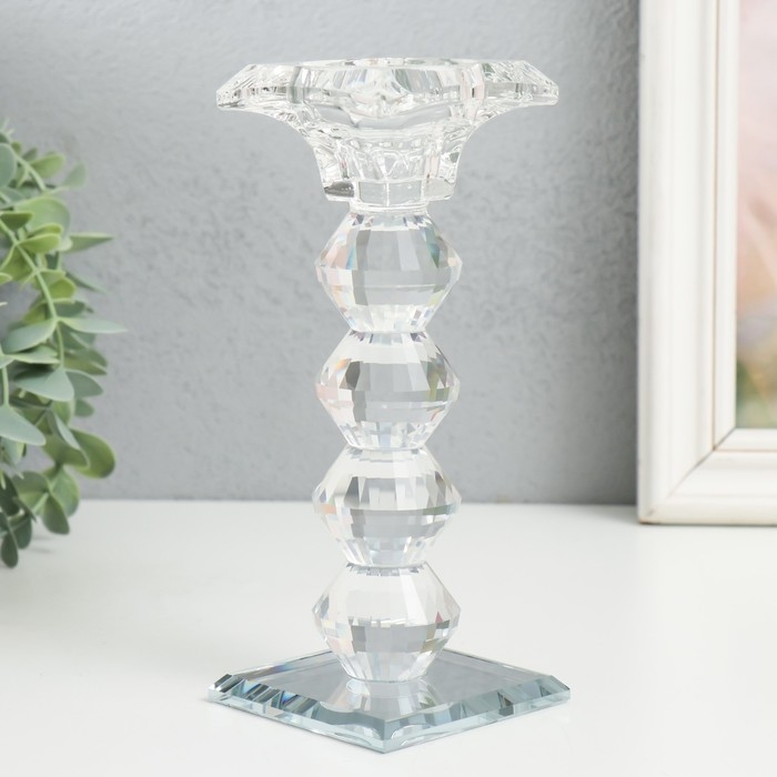 Подсвечник стекло на 1 свечу "Бефана с 4 подъемами" прозрачный d=2,2 и 3,5 см 6х6х18 см