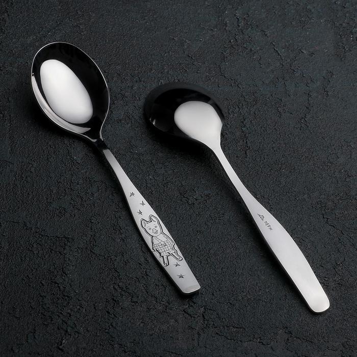 Ложка детская столовая «Антошка», длина 16 см, толщина 2 мм, цвет серебряный Ложка детская столовая «Антошка», длина 16 см, толщина 2 мм, цвет серебряный