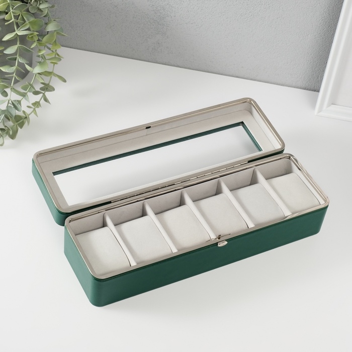 Шкатулка кожзам под часы 6 отделений Шкатулка кожзам под часы 6 отделений "Зелёная" 9,5х30,5х8 см