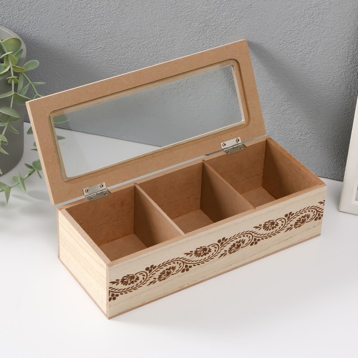 Шкатулка дерево с делениями  Шкатулка дерево с делениями "Цветочный узор" 24х9,8х7 см