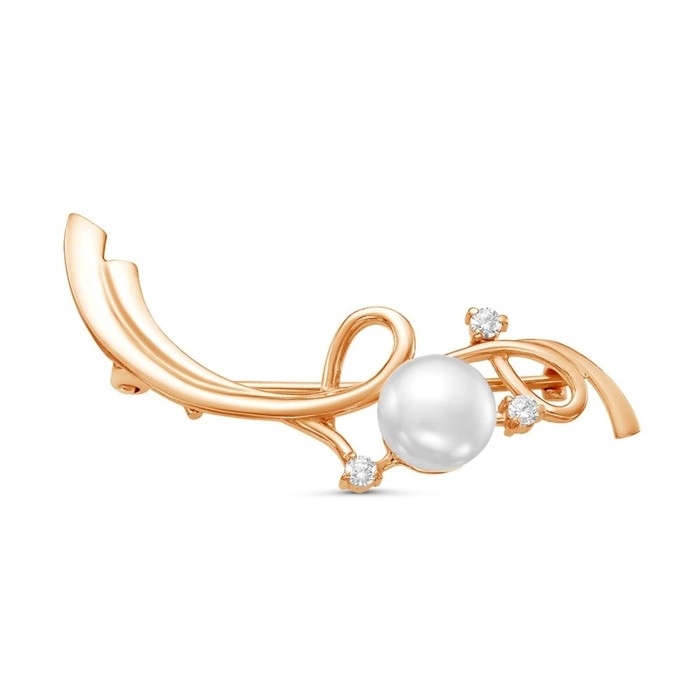 Брошь «Завитки» с жемчугом, позолота, цвет белый Брошь «Завитки» с жемчугом, позолота, цвет белый