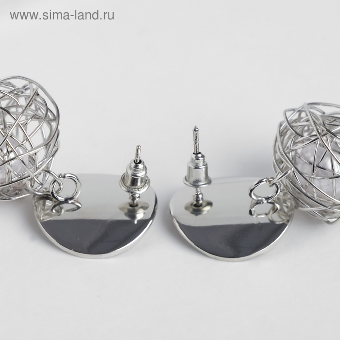 Серьги с жемчугом «Шар плетёный» гнездо, цвет белый в серебре Серьги с жемчугом «Шар плетёный» гнездо, цвет белый в серебре