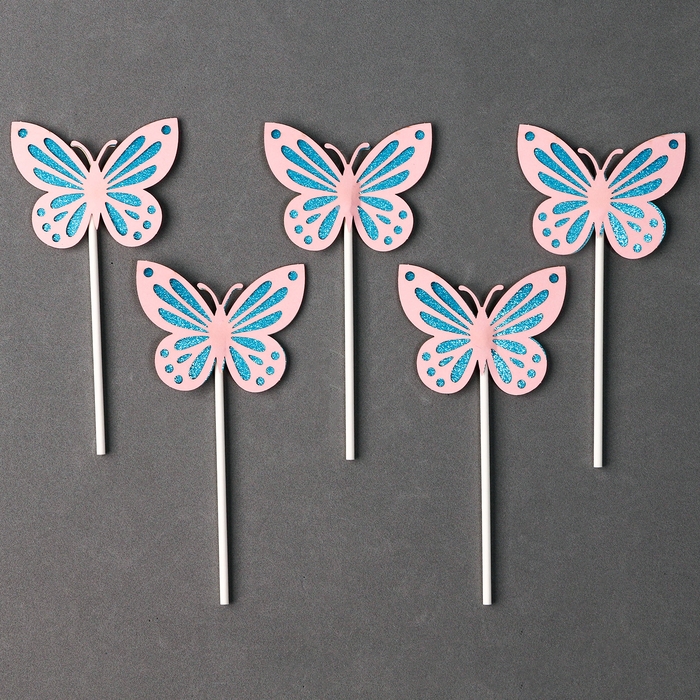 Набор топперов «Бабочки», набор 5 шт., цвет розовый Набор топперов «Бабочки», набор 5 шт., цвет розовый