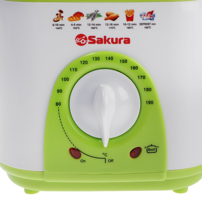 Фритюрница Sakura SA-7654GR, 950 Вт, 750 мл, антипригарное покрытие, фильтр, бело-салатовая Фритюрница Sakura SA-7654GR, 950 Вт, 750 мл, антипригарное покрытие, фильтр, бело-салатовая