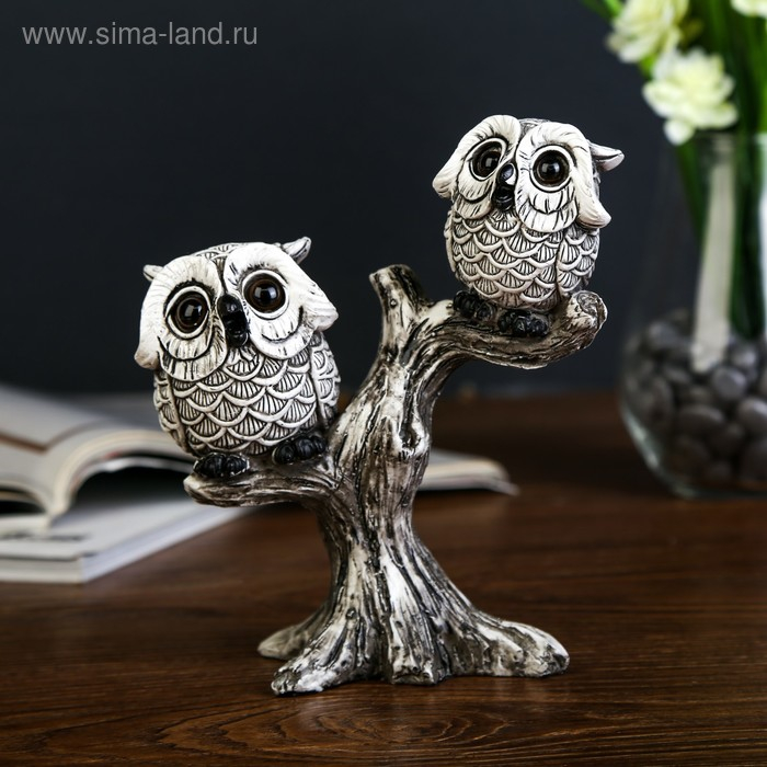 Сувенир полистоун Сувенир полистоун "Два маленьких филина с большими глазами на дереве" 16,5х14,5х6 см