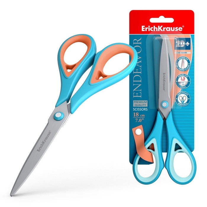 Ножницы ErichKrause Endeavor, 18 см, антискользящие резиновые вставки, улучшенная заточка, блистер, МИКС Ножницы ErichKrause Endeavor, 18 см, антискользящие резиновые вставки, улучшенная заточка, блистер, МИКС