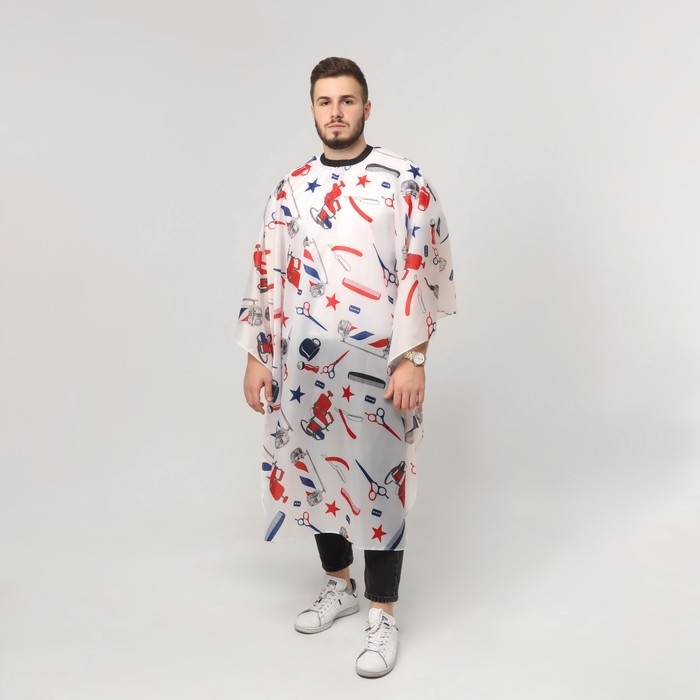 Пеньюар парикмахерский, цвет белый/синий/красный Пеньюар парикмахерский, цвет белый/синий/красный