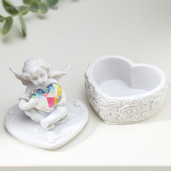 Сувенир полистоун шкатулка  Сувенир полистоун шкатулка "Белоснежный ангел с переливающимся сердцем" 8х6,5х5,4 см