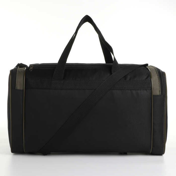 Сумка спортивная мужская на молнии, 3 наружных кармана, средний размер, цвет чёрный/зелёный