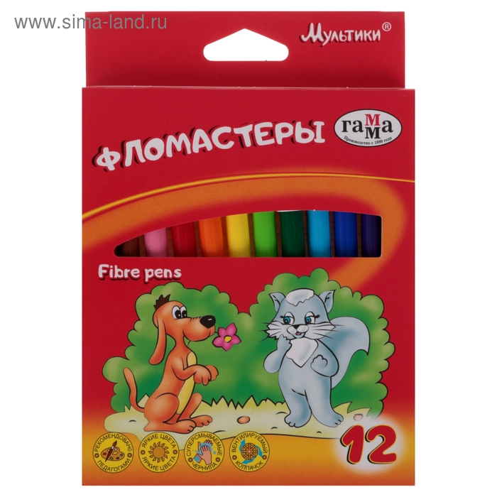 Фломастеры 12 цветов Гамма  Фломастеры 12 цветов Гамма "Мультики", смываемые, картонная упаковка, европодвес 180319_05