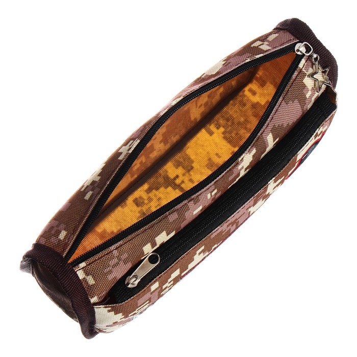 Пенал мягкий 2 отделения, 80 х 210 х 65 мм, объёмный, Calligrata Пенал мягкий 2 отделения, 80 х 210 х 65 мм, объёмный, Calligrata "Миллитари", коричневый