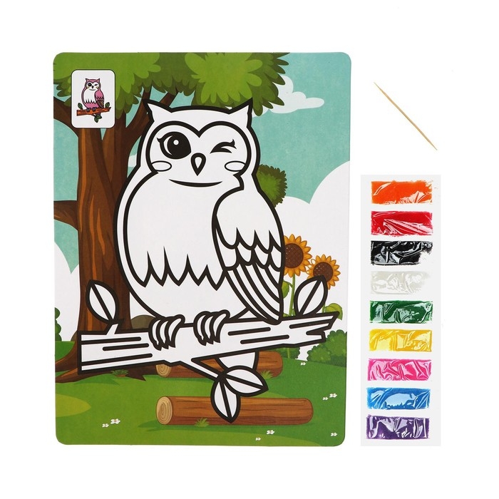Фреска с цветным основанием «Сова» 9 цветов песка по 2 г Фреска с цветным основанием «Сова» 9 цветов песка по 2 г