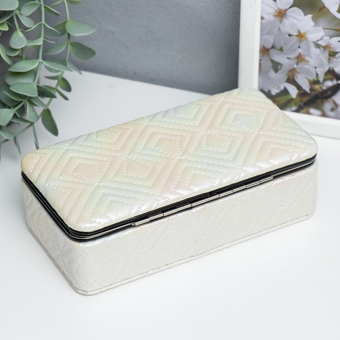 Шкатулка кожзам для украшений  Шкатулка кожзам для украшений "Узор из ромбов. Белый перламутр" 6х9,8х18,5 см