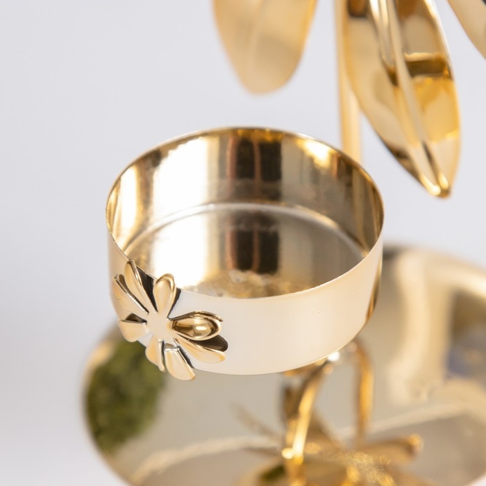 Подсвечник на 1 свечу металл d=4 см "Подсолнух" золото 7,7х12,5х16,3 см