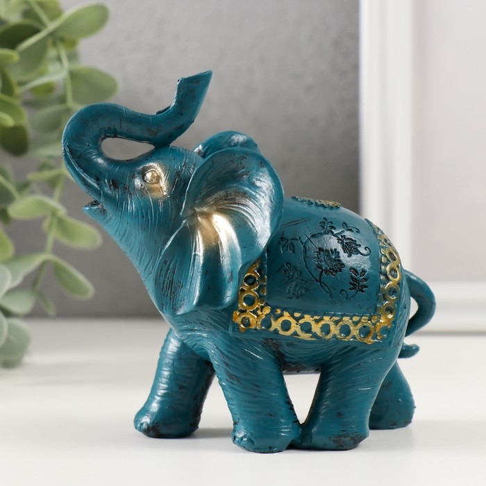Сувенир полистоун Сувенир полистоун "Синий слон с золотым узором на попоне" МИКС 11х11,5х6 см