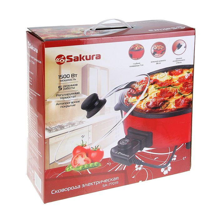 Сковорода электрическая Sakura SA-7701R, 1500 Вт, d=36, глубина 7 см Сковорода электрическая Sakura SA-7701R, 1500 Вт, d=36, глубина 7 см