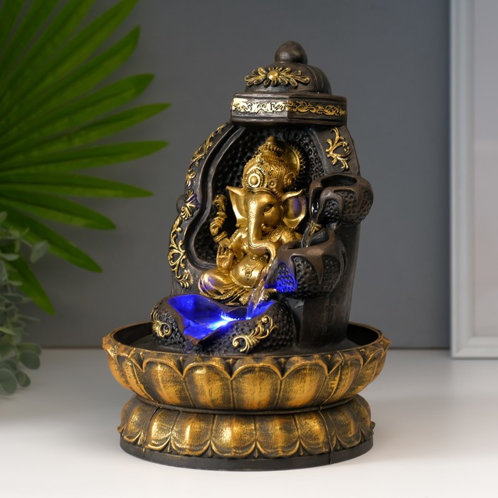 Фонтан настольный от сети, подсветка "Ганеша на троне" 28х20х20 см