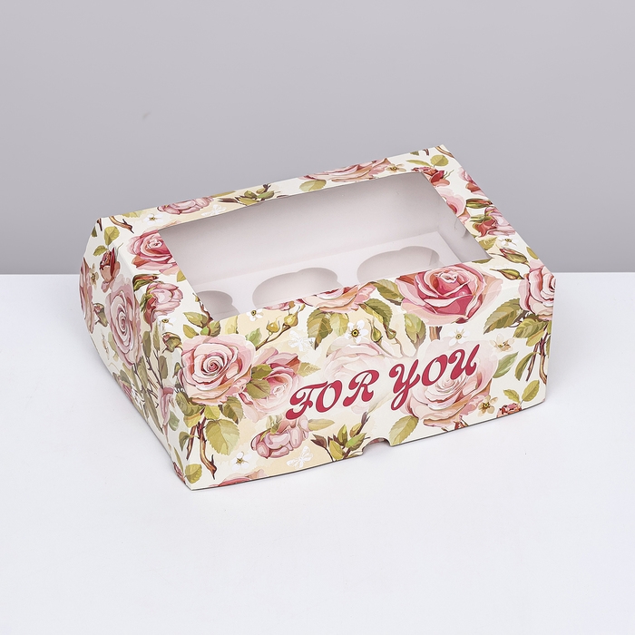 Коробка для 6 капкейков с окном , Коробка для 6 капкейков с окном , "For you", 25 х 17 х 10 см