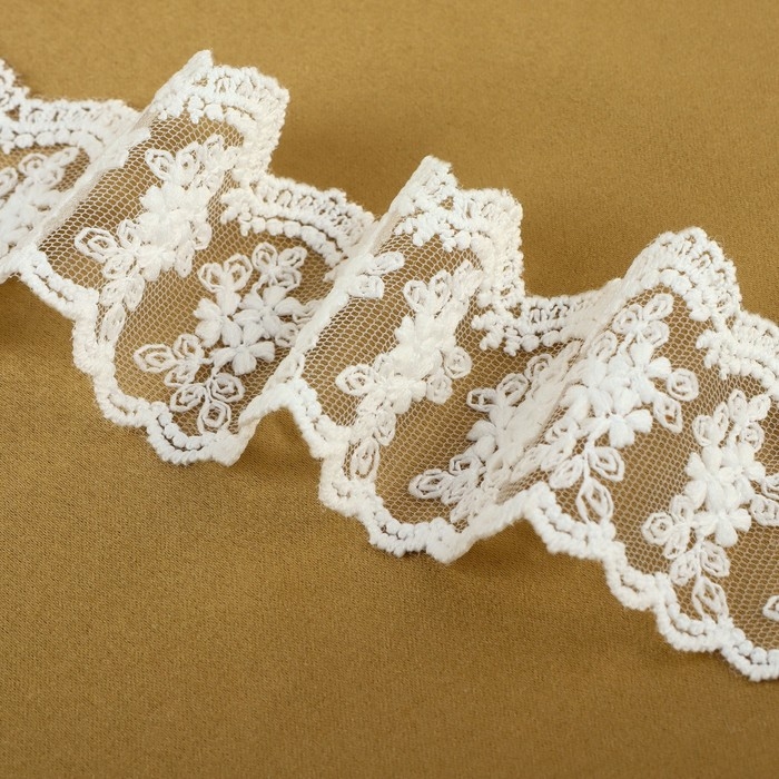 Кружево на сетке, 55 мм × 9 ± 0,5 м, цвет белый Кружево на сетке, 55 мм × 9 ± 0,5 м, цвет белый