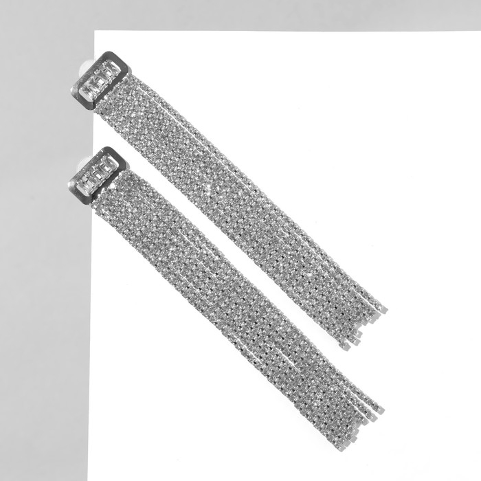 Серьги висячие со стразами «Голливуд» прямоугольник, 8 рядов, цвет белый в серебре, 12 см Серьги висячие со стразами «Голливуд» прямоугольник, 8 рядов, цвет белый в серебре, 12 см